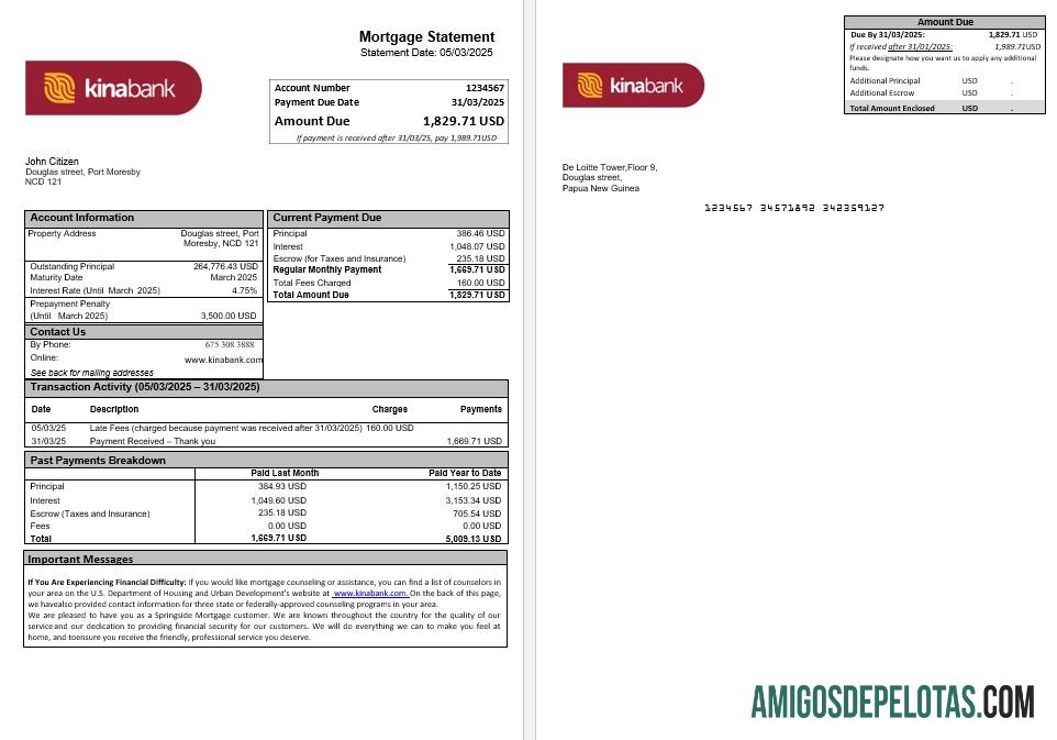 Papua Nova Guiné Kina Securities Limites Declaração de hipoteca bancária em formatos Word e PDF modelo